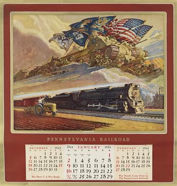 DEAN CORNWELL (1892-1960). PENNSYLVANIA RAILROAD / [WORLD WAR II.] Two calendars. 1942 & 1943. Each 28x28 inches, 71x72 cm. The Osborne